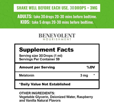 BENEVOLENT NOURISHMENT - Benevolent Melatonin Liquid 3Mg. 2 Fl.Oz. - The Red Vitamin MX - Suplementos Alimenticios - {{ shop.shopifyCountryName }}