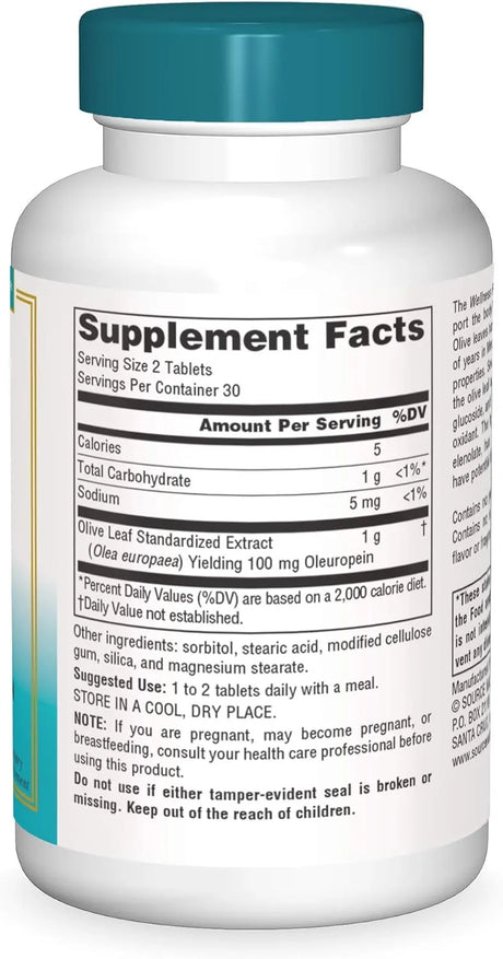 SOURCE NATURALS - Source Naturals Wellness Olive Leaf 500Mg. 60 Tabletas - The Red Vitamin MX - Suplementos Alimenticios - {{ shop.shopifyCountryName }}