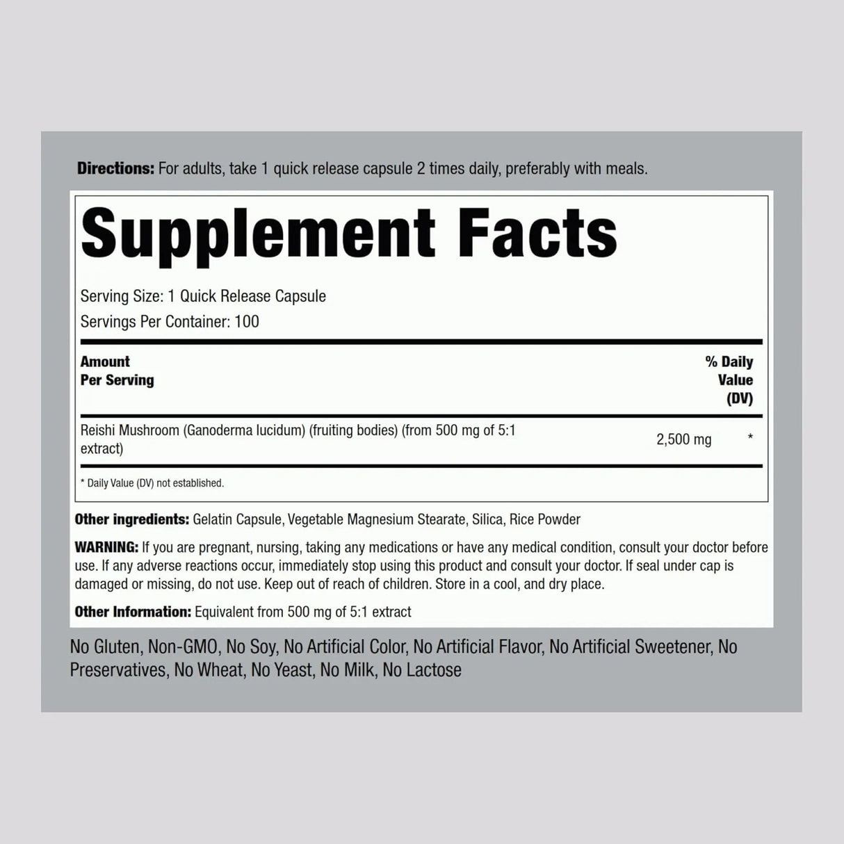 PIPING ROCK - Piping Rock Reishi Mushroom 2500Mg. 100 Capsulas - The Red Vitamin MX - Suplementos Alimenticios - {{ shop.shopifyCountryName }}