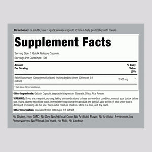 PIPING ROCK - Piping Rock Reishi Mushroom 2500Mg. 100 Capsulas - The Red Vitamin MX - Suplementos Alimenticios - {{ shop.shopifyCountryName }}