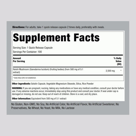 PIPING ROCK - Piping Rock Reishi Mushroom 2500Mg. 100 Capsulas - The Red Vitamin MX - Suplementos Alimenticios - {{ shop.shopifyCountryName }}