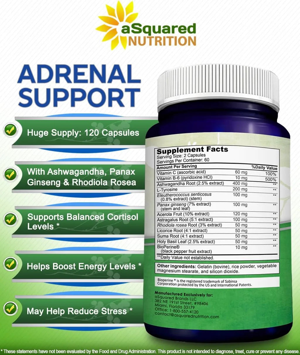 ASQUARED NUTRITION - aSquared Nutrition Adrenal Support 120 Capsulas - The Red Vitamin MX - Suplementos Alimenticios - {{ shop.shopifyCountryName }}
