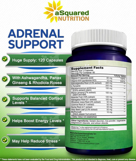 ASQUARED NUTRITION - aSquared Nutrition Adrenal Support 120 Capsulas - The Red Vitamin MX - Suplementos Alimenticios - {{ shop.shopifyCountryName }}