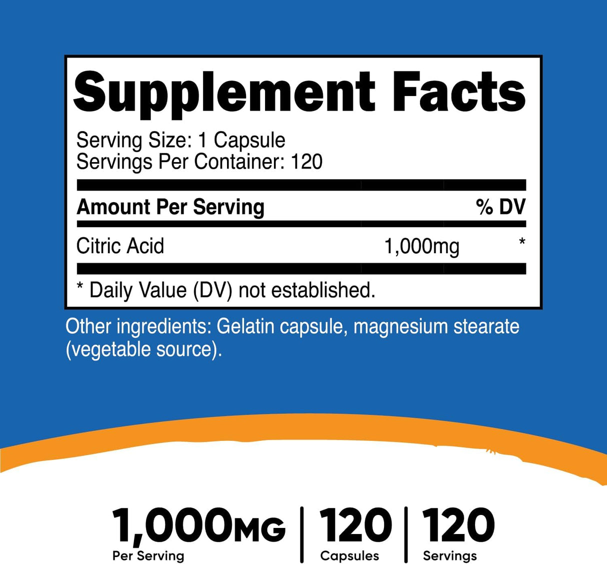 Nutricost Citric Acid 1000Mg. 120 Capsulas