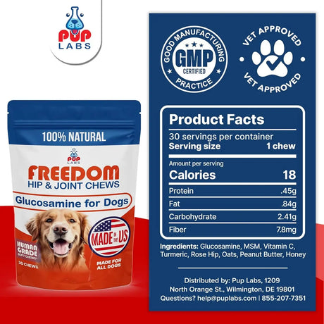 PUP LABS - Pup Labs Freedom Joint Chews 30 Masticables - The Red Vitamin MX - Cuidado De Cadera Y Articulaciones Para Perros - {{ shop.shopifyCountryName }}