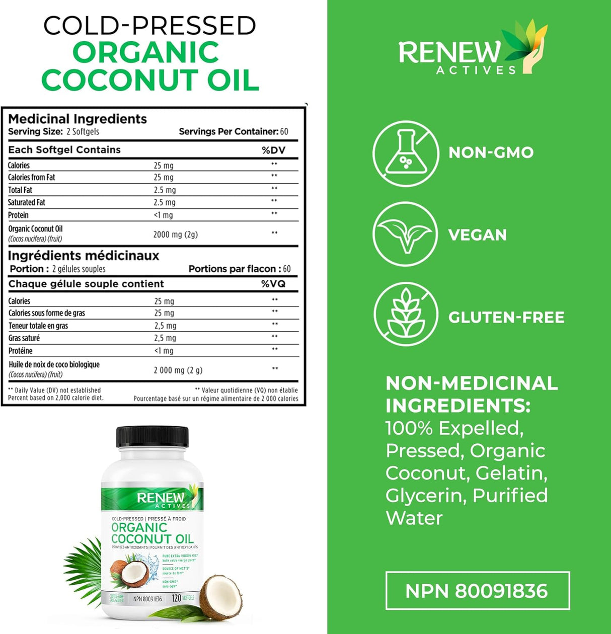 Renew Actives Coconut Oil 120 Capsulas Blandas