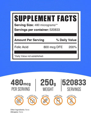 BULK SUPPLEMENTS - Bulk Supplements Folic Acid Powder 250Gr. - The Red Vitamin MX - Suplementos Alimenticios - {{ shop.shopifyCountryName }}