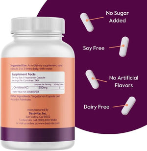 BESTVITE - BESTVITE L-Ornithine 500Mg. 240 Capsulas - The Red Vitamin MX - Suplementos Alimenticios - {{ shop.shopifyCountryName }}