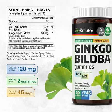 BIOKRAUTER - BIO KRAUTER Ginkgo Biloba Extract Gummies 120Mg. 90 Gomitas - The Red Vitamin MX - Suplementos Alimenticios - {{ shop.shopifyCountryName }}