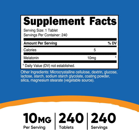 NUTRICOST - Nutricost Melatonin 10Mg. 240 Tabletas - The Red Vitamin MX - Suplementos Alimenticios - {{ shop.shopifyCountryName }}