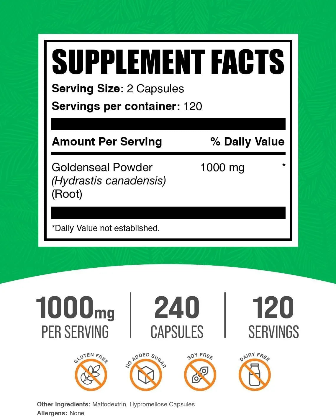 BULK SUPPLEMENTS - Bulk Supplements Goldenseal Root 1000Mg. 240 Capsulas - The Red Vitamin MX - Suplementos Alimenticios - {{ shop.shopifyCountryName }}