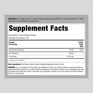 PIPING ROCK - Piping Rock Zinc Carnosine 84Mg. 150 Capsulas - The Red Vitamin MX - Suplementos Alimenticios - {{ shop.shopifyCountryName }}