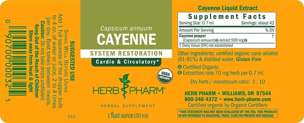 HERB PHARM - Herb Pharm Certified Organic Cayenne Extract 30Ml. - The Red Vitamin MX - Suplementos Alimenticios - {{ shop.shopifyCountryName }}