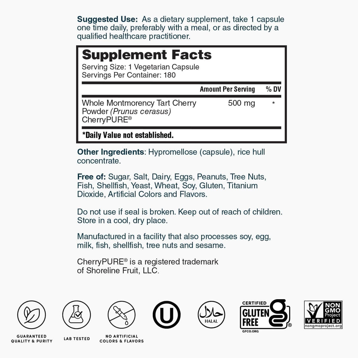 Nature’s Lab Tart Cherry 500Mg. 180 Capsulas