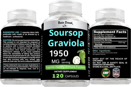 BEIN DOUX Soursop Graviola 1950Mg. 120 Capsulas