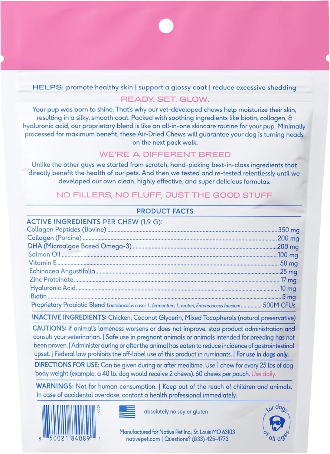 NATIVE PET - Native Pet Omega Skin and Coat Chews for Dogs 60 Masticables - The Red Vitamin MX - Aceite De Pescado Para Perros - {{ shop.shopifyCountryName }}