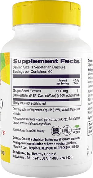 HEALTHY ORIGINS - Healthy Origins MegaNatural BP-Grape Seed Extract 300Mg. 60 Capsulas - The Red Vitamin MX - Suplementos Alimenticios - {{ shop.shopifyCountryName }}