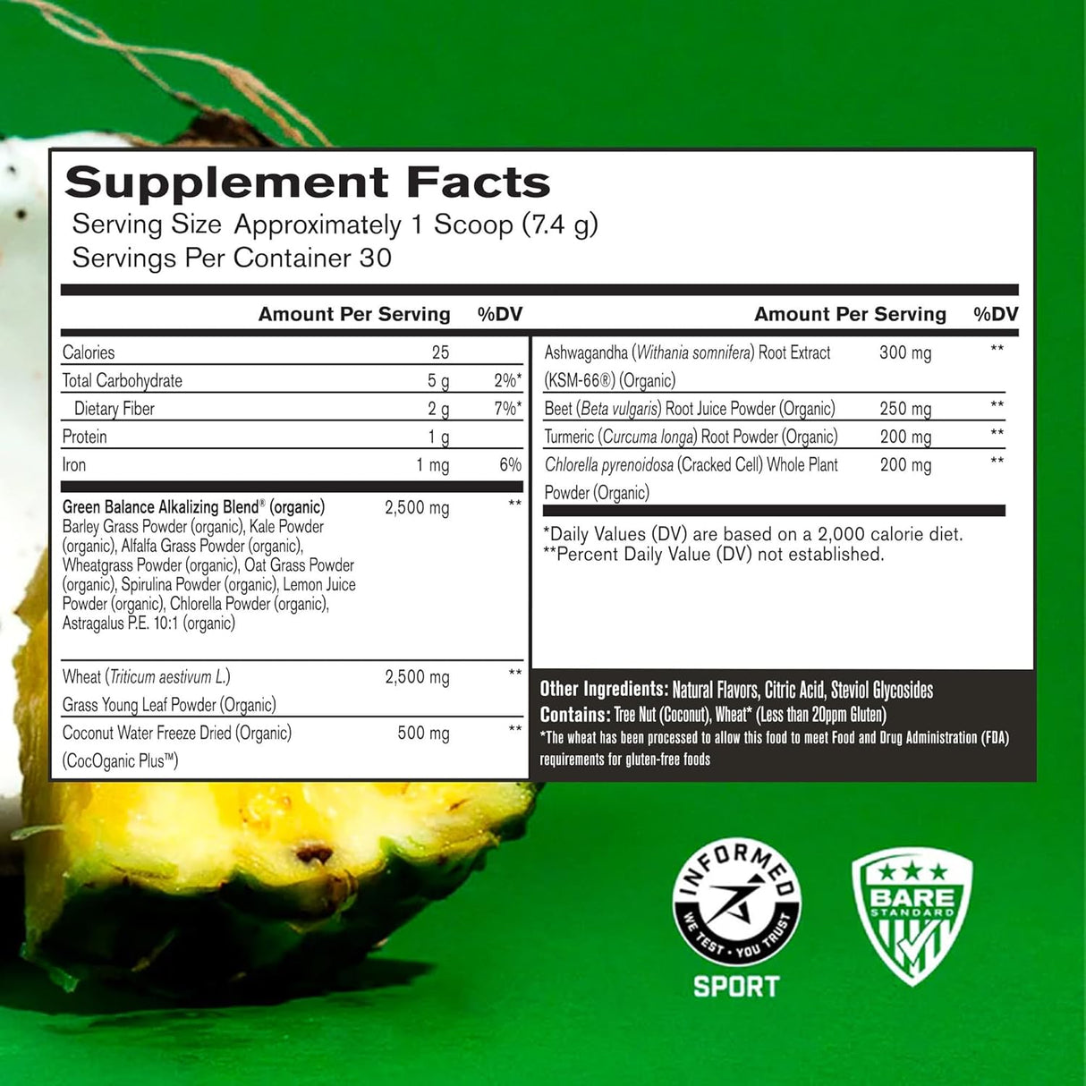 BPN Strong Greens Superfood Powder 30 Servicios Pineapple Coconut 222Gr.