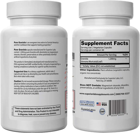 Superior Labs Pure Natural Graviola 1200Mg. 120 Capsulas