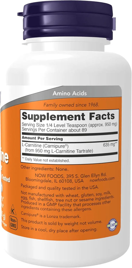 NOW SUPPLEMENTS - NOW Supplements L-Carnitine Pure Powder 85Gr. - The Red Vitamin MX - Suplementos Alimenticios - {{ shop.shopifyCountryName }}