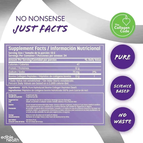 EDIBLE HEALTH - Edible Health Bovine Collagen Peptides Powder 442Gr. - The Red Vitamin MX - Suplementos Alimenticios - {{ shop.shopifyCountryName }}