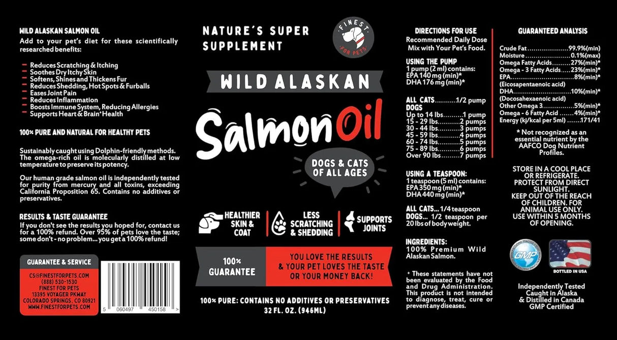 FINEST FOR PETS - Finest For Pets Wild Alaskan Salmon Oil Formula for Dogs & Cats 32 Fl.Oz. - The Red Vitamin MX - Aceite De Pescado Para Perros - {{ shop.shopifyCountryName }}