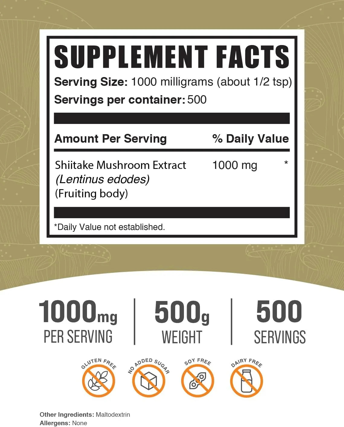 BULK SUPPLEMENTS - Bulk Supplements Shiitake Mushroom Extract Powder 500Gr. - The Red Vitamin MX - Suplementos Alimenticios - {{ shop.shopifyCountryName }}