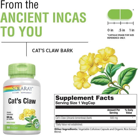 SOLARAY - Solaray Cat's Claw Bark 500Mg. 100 Capsulas - The Red Vitamin MX - Suplementos Alimenticios - {{ shop.shopifyCountryName }}