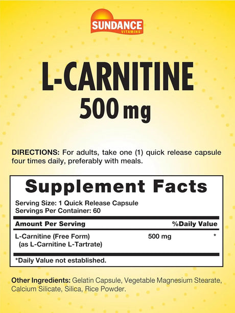 SUNDANCE - Sundance L-Carnitine 500Mg. 60 Capsulas - The Red Vitamin MX - Suplementos Alimenticios - {{ shop.shopifyCountryName }}