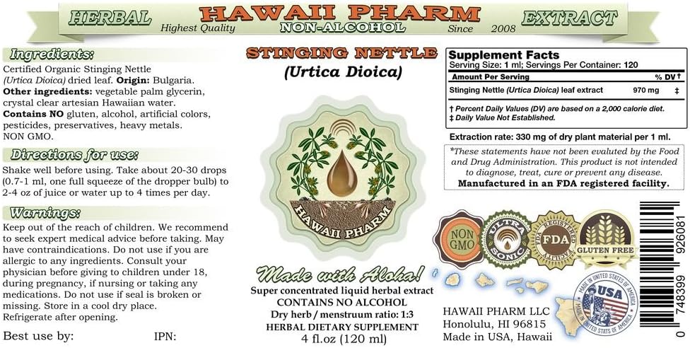 Hawaii Pharm Stinging Nettle Alcohol-Free Liquid Extract 2 Fl.Oz.