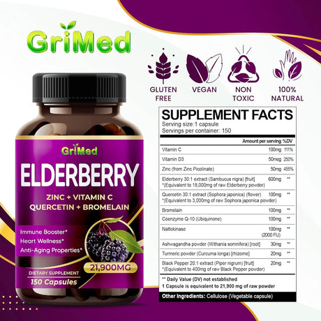 GRIMED - GriMed Elderberry 21,900Mg. 150 Capsulas - The Red Vitamin MX - Suplementos Alimenticios - {{ shop.shopifyCountryName }}