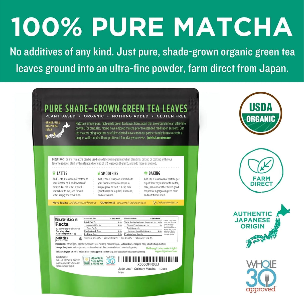 JADE LEAF - Jade Leaf Matcha Organic Green Tea Powder Culinary Grade 30Gr. - The Red Vitamin MX - Suplementos Alimenticios - {{ shop.shopifyCountryName }}