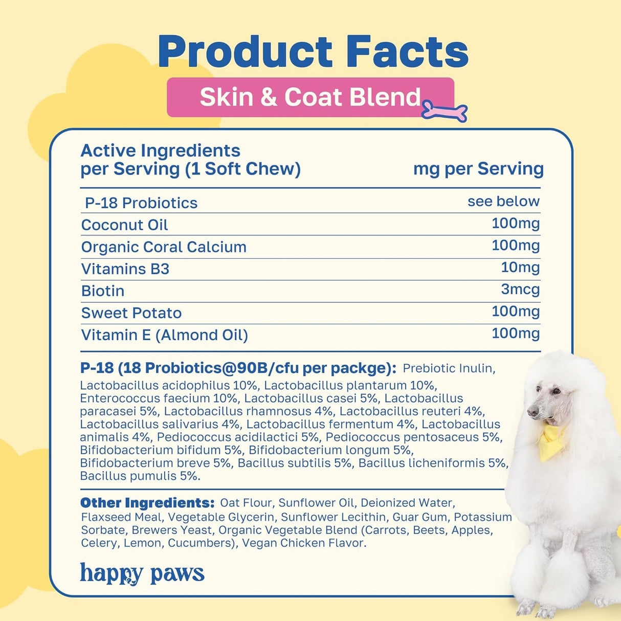Happy Paws Skin and Coat Supplement for Dogs 100 Masticables