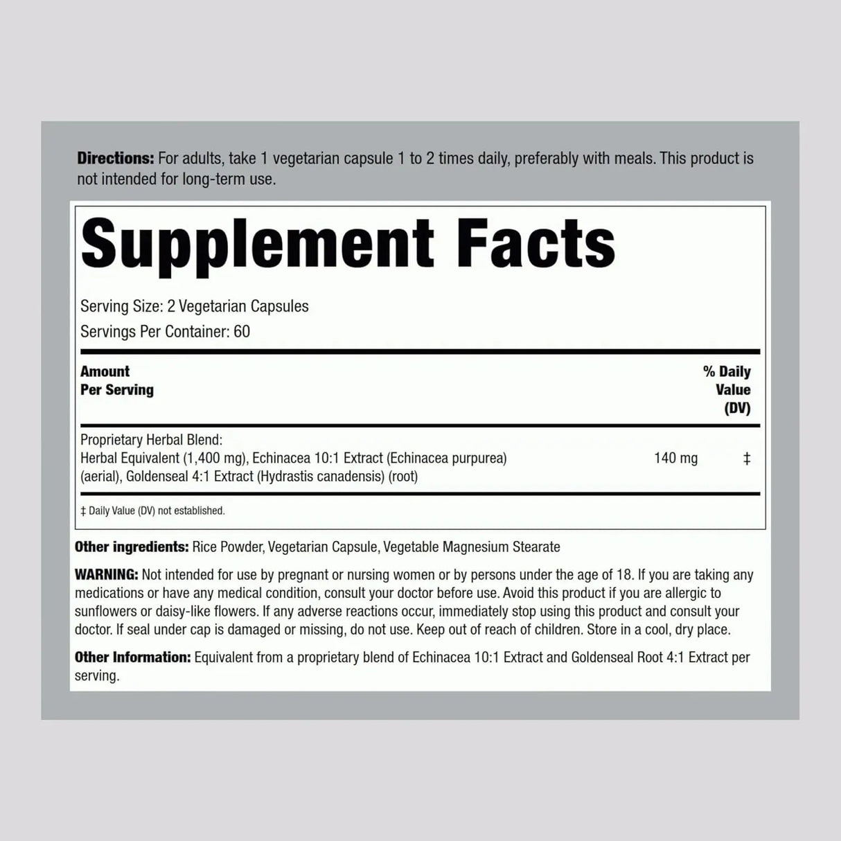 PIPING ROCK - Piping Rock Echinacea Goldenseal 1400Mg. 120 Capsulas - The Red Vitamin MX - Suplementos Alimenticios - {{ shop.shopifyCountryName }}