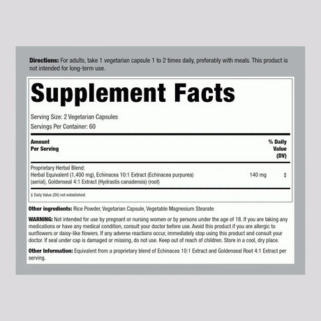 PIPING ROCK - Piping Rock Echinacea Goldenseal 1400Mg. 120 Capsulas - The Red Vitamin MX - Suplementos Alimenticios - {{ shop.shopifyCountryName }}