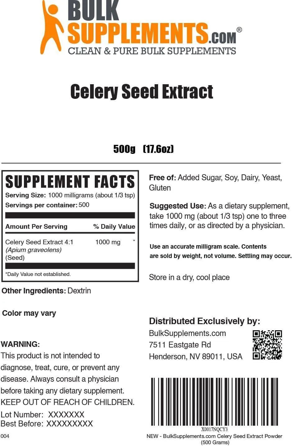 BULK SUPPLEMENTS - Bulk Supplements Celery Seed Extract Powder 500Gr. - The Red Vitamin MX - Suplementos Alimenticios - {{ shop.shopifyCountryName }}