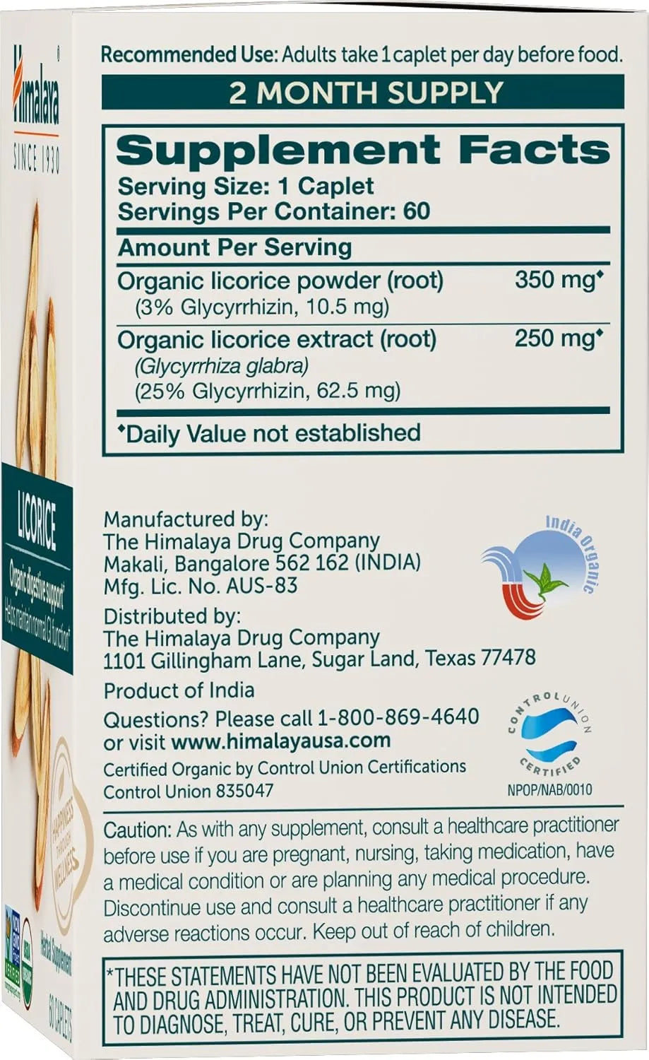 HIMALAYA - Himalaya Organic Licorice Root 60 Capsulas - The Red Vitamin MX - Suplementos Alimenticios - {{ shop.shopifyCountryName }}