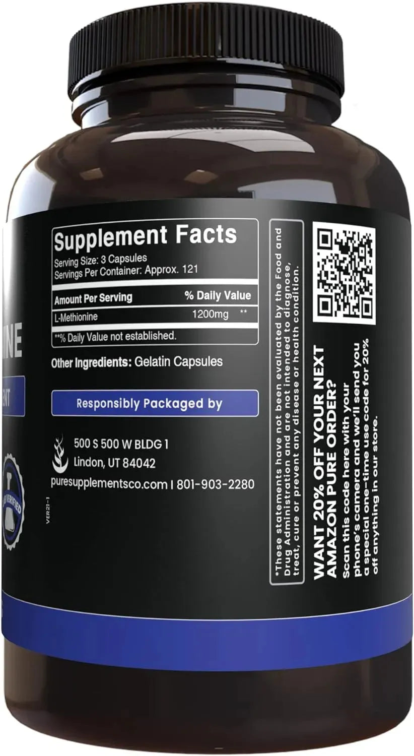 PURE ORIGINAL INGREDIENTS - Pure Original Ingredients L-Methionine 365 Capsulas - The Red Vitamin MX - Suplementos Alimenticios - {{ shop.shopifyCountryName }}