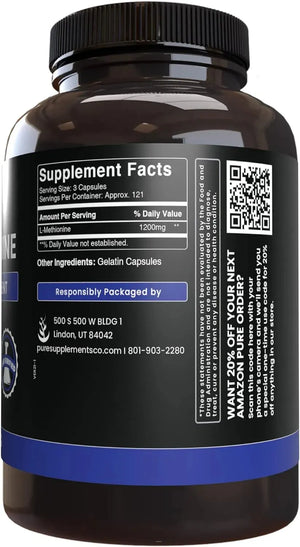 PURE ORIGINAL INGREDIENTS - Pure Original Ingredients L-Methionine 365 Capsulas - The Red Vitamin MX - Suplementos Alimenticios - {{ shop.shopifyCountryName }}