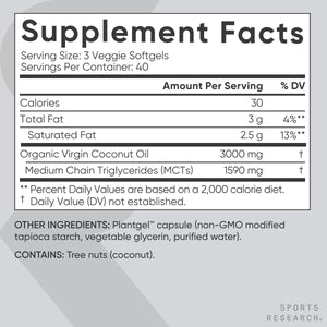 SPORTS RESEARCH - Sports Research Organic Coconut Oil 3000Mg. 120 Capsulas Blandas - The Red Vitamin MX - Suplementos Alimenticios - {{ shop.shopifyCountryName }}