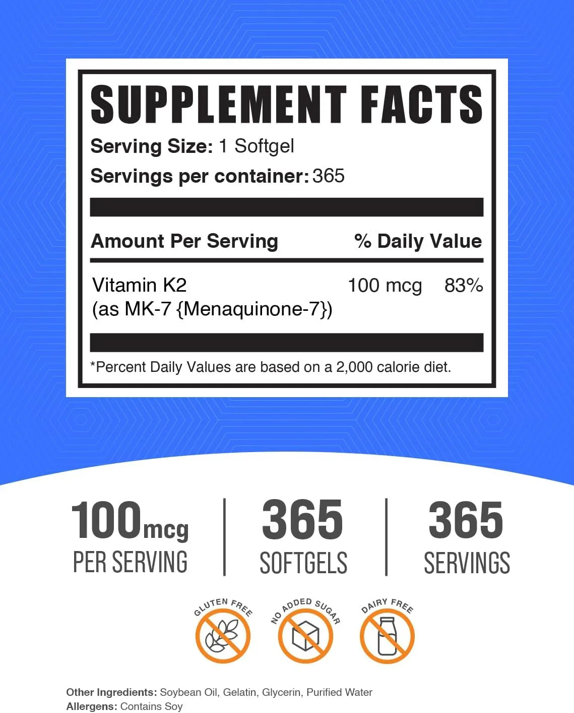 BULK SUPPLEMENTS - Bulk Supplements Vitamin K2 MK7 100mcg 365 Capsulas Blandas - The Red Vitamin MX - Suplementos Alimenticios - {{ shop.shopifyCountryName }}