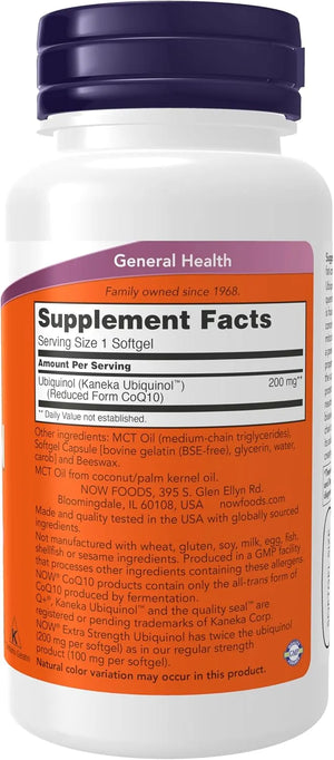 NOW SUPPLEMENTS - NOW Supplements Ubiquinol 200Mg. 60 Capsulas Blandas - The Red Vitamin MX - Suplementos Alimenticios - {{ shop.shopifyCountryName }}