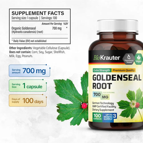 BIOKRAUTER - Bio Krauter Goldenseal Root 700Mg. 100 Capsulas - The Red Vitamin MX - Suplementos Alimenticios - {{ shop.shopifyCountryName }}