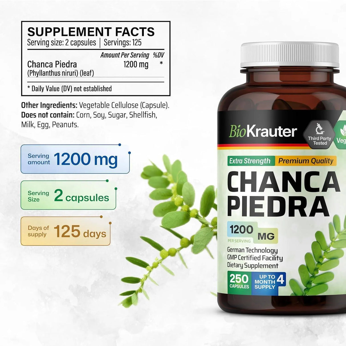 BIOKRAUTER - BIO KRAUTER Chanca Piedra Capsules 1200Mg. 250 Capsulas - The Red Vitamin MX - Suplementos Alimenticios - {{ shop.shopifyCountryName }}