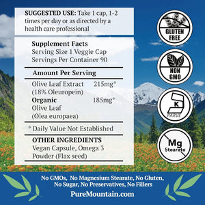 PURE MOUNTAIN BOTANICALS - Pure Mountain Botanicals Olive Leaf Extract 90 Capsulas - The Red Vitamin MX - Suplementos Alimenticios - {{ shop.shopifyCountryName }}