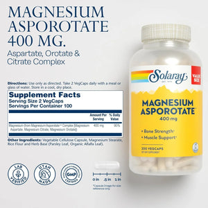 SOLARAY - Solaray Magnesium Asporotate 400Mg. 200 Capsulas - The Red Vitamin MX - Suplementos Alimenticios - {{ shop.shopifyCountryName }}