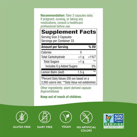 NATURE'S WAY - Nature's Way Premium Herbal Melissa Lemon Balm Leaf 1500Mg. 100 Capsulas - The Red Vitamin MX - Suplementos Alimenticios - {{ shop.shopifyCountryName }}