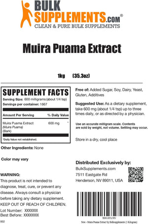 Bulk Supplements Muira Puama Extract Powder 1 Kg.