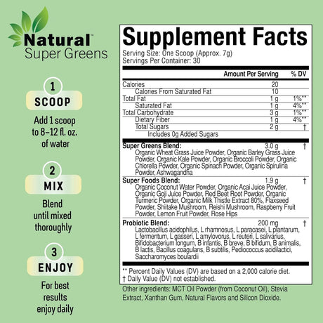 NATURAL VITAMINS - Natural Vitamins Natural Super Greens Powder 30 Servicios Coconut 210Gr. - The Red Vitamin MX - Suplementos Alimenticios - {{ shop.shopifyCountryName }}