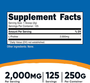 NUTRICOST - Nutricost L-Proline Powder 2000Mg. 125 Servicios 250Gr. - The Red Vitamin MX - Suplementos Alimenticios - {{ shop.shopifyCountryName }}